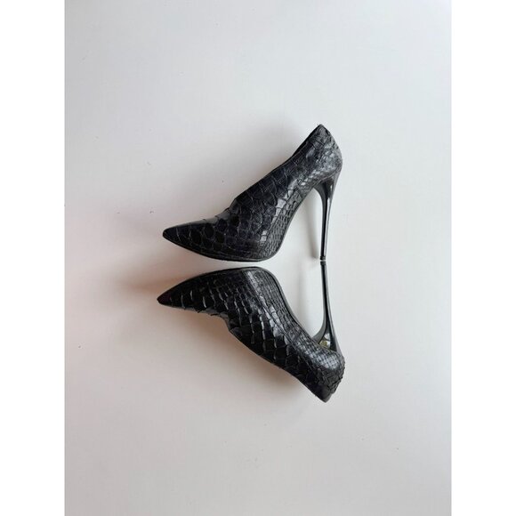 BURBERRY PRORSUM Black Snakeskin Leather High Heel Booties Ankle Boots, Size 37 - Picture 10 of 15